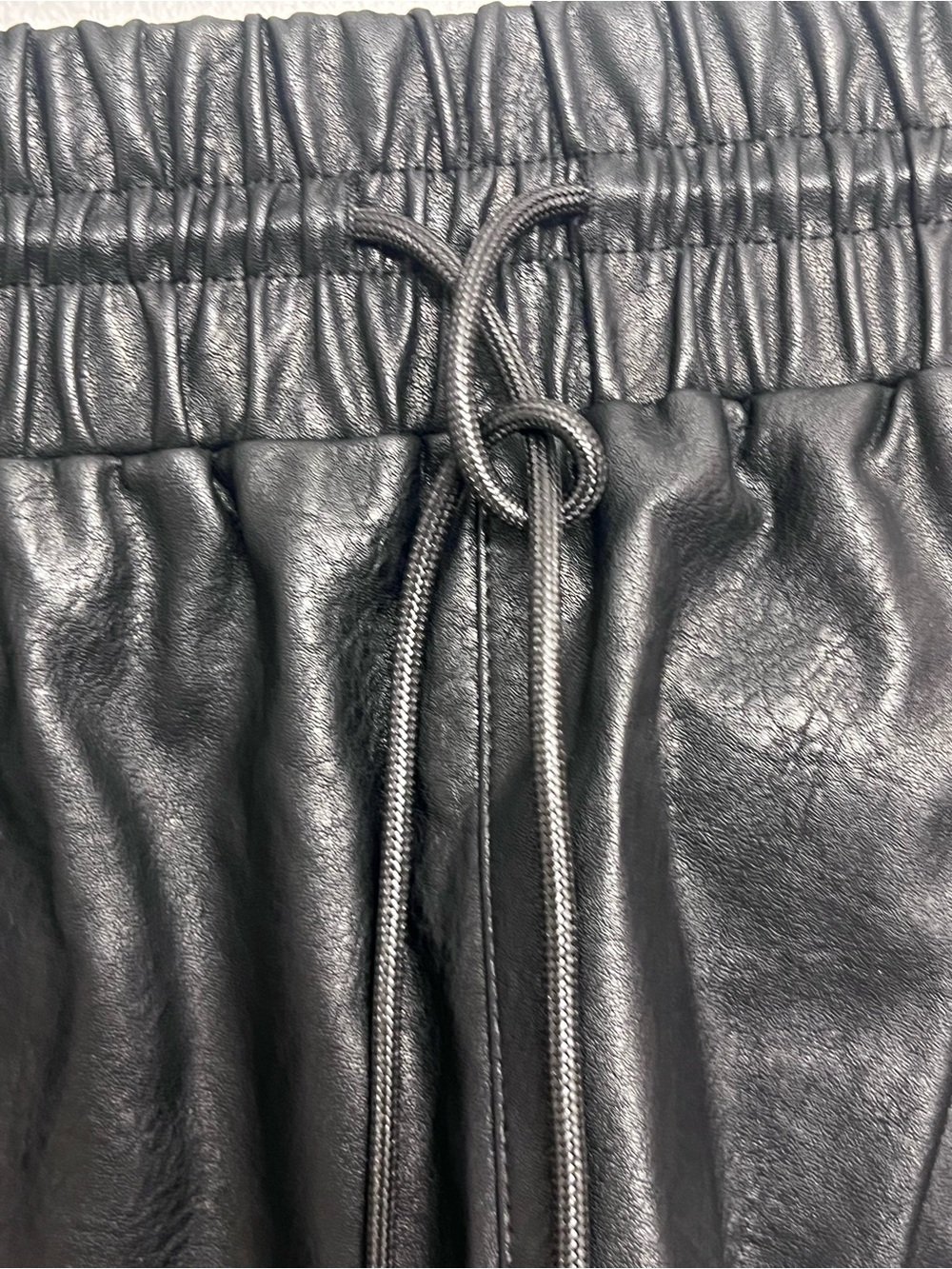 High Waist Black Faux Leather Drawstring Women’s Shorts - Picture 5 of 10